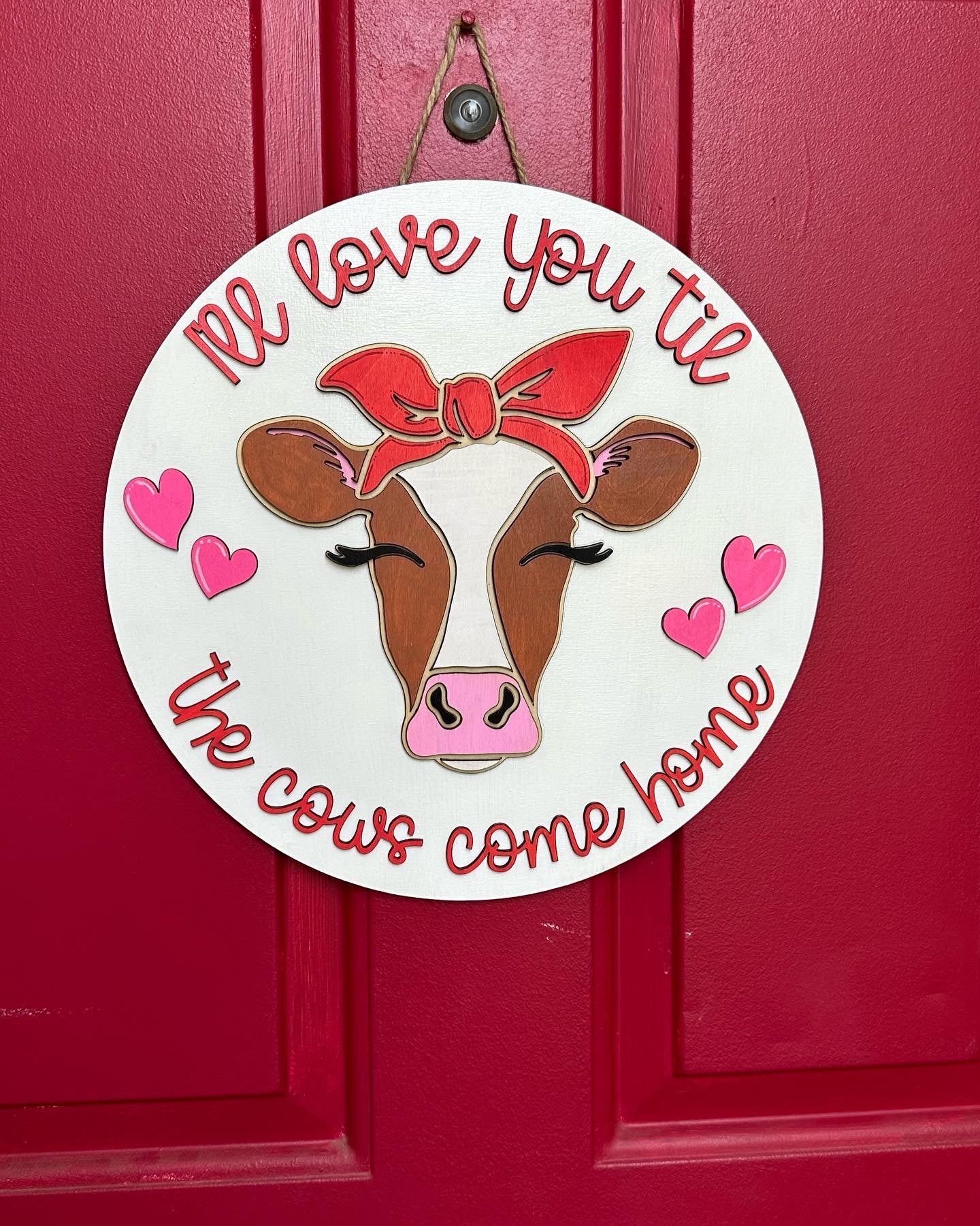 Cow Valentine door hanger