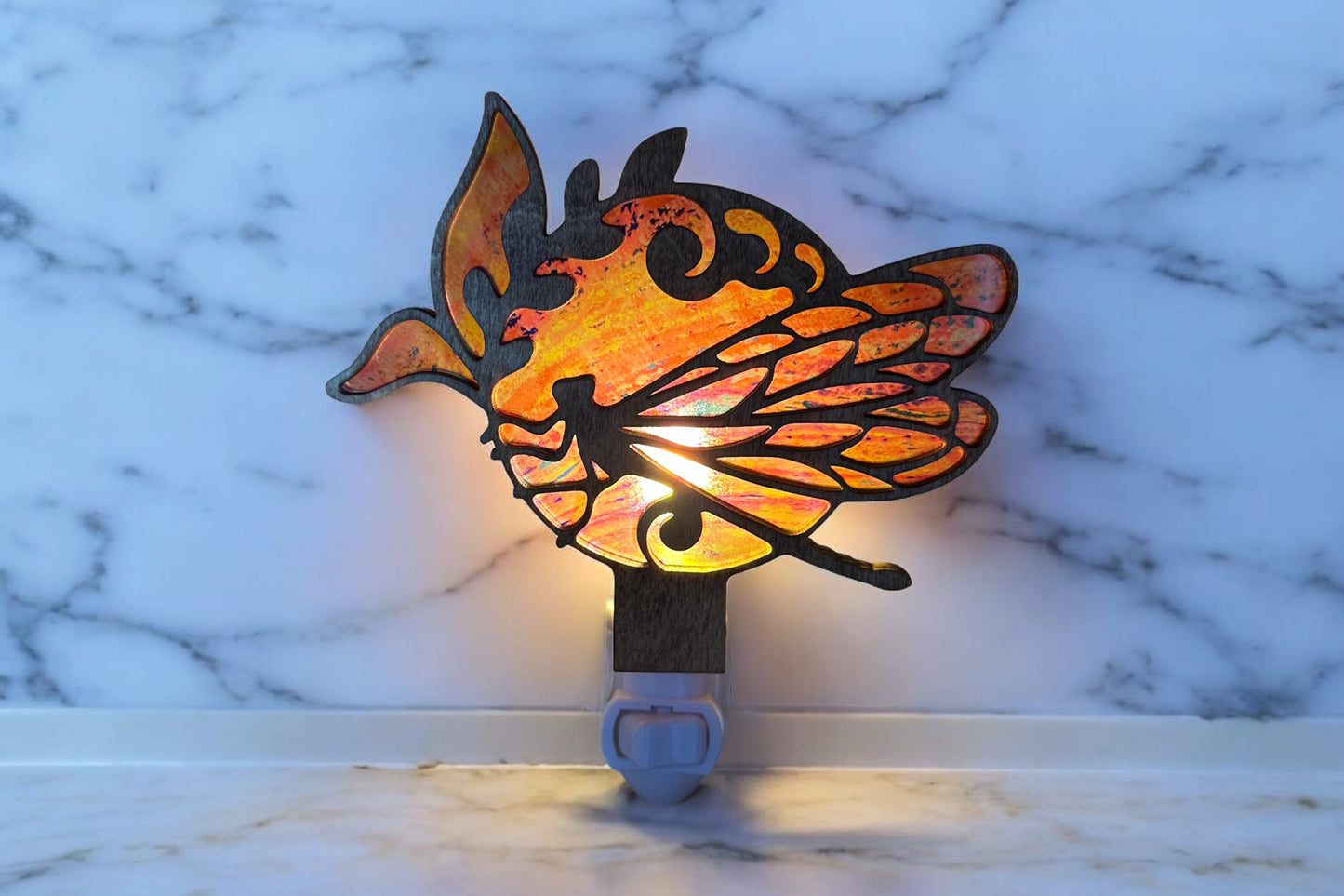 Dragonfly Wooden Nightlight with Pink Acrylic Glow