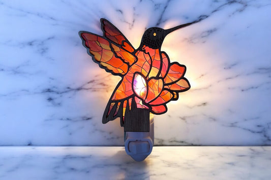 Hummingbird Wooden Nightlight with Pink Acrylic Glow