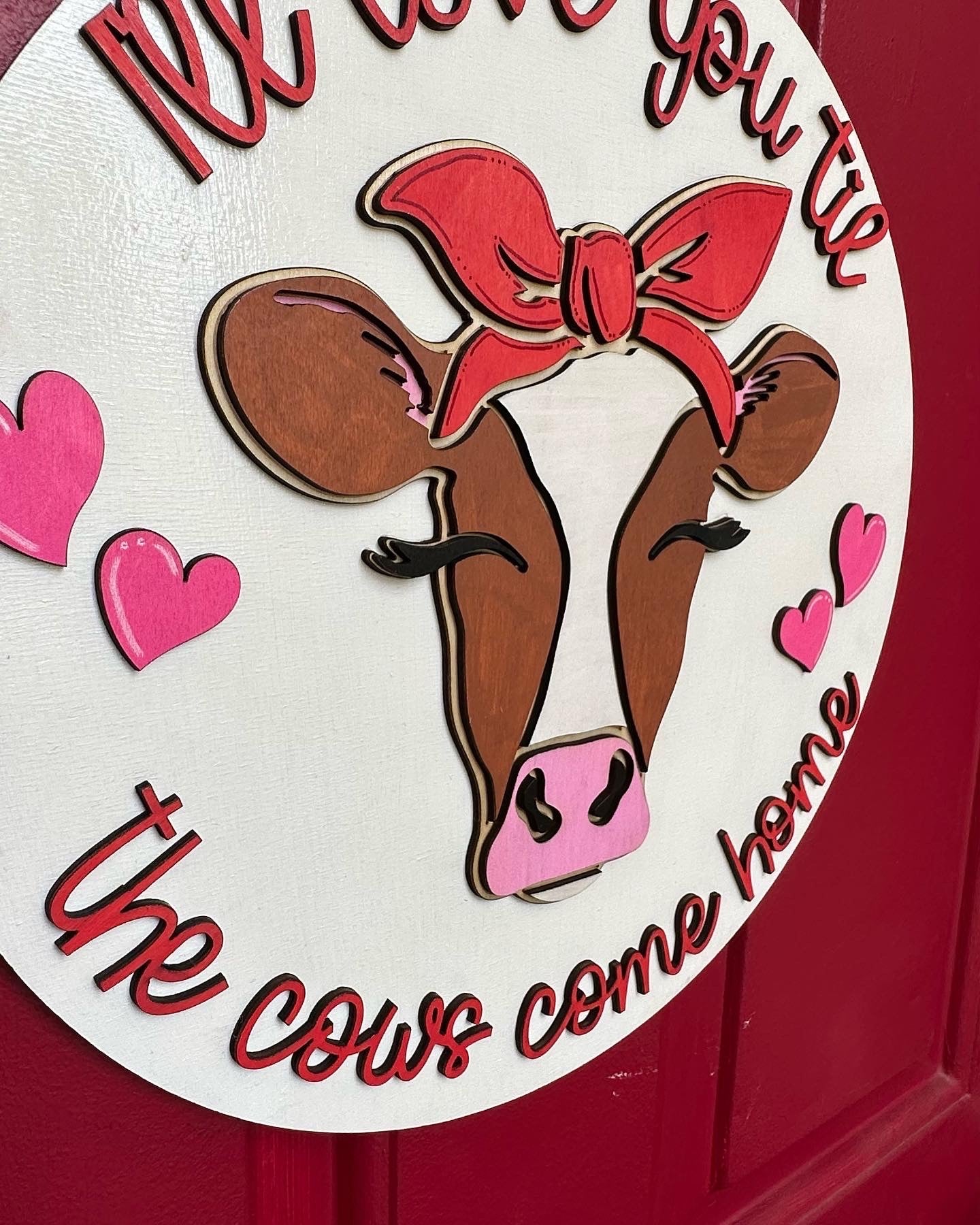 Cow Valentine door hanger