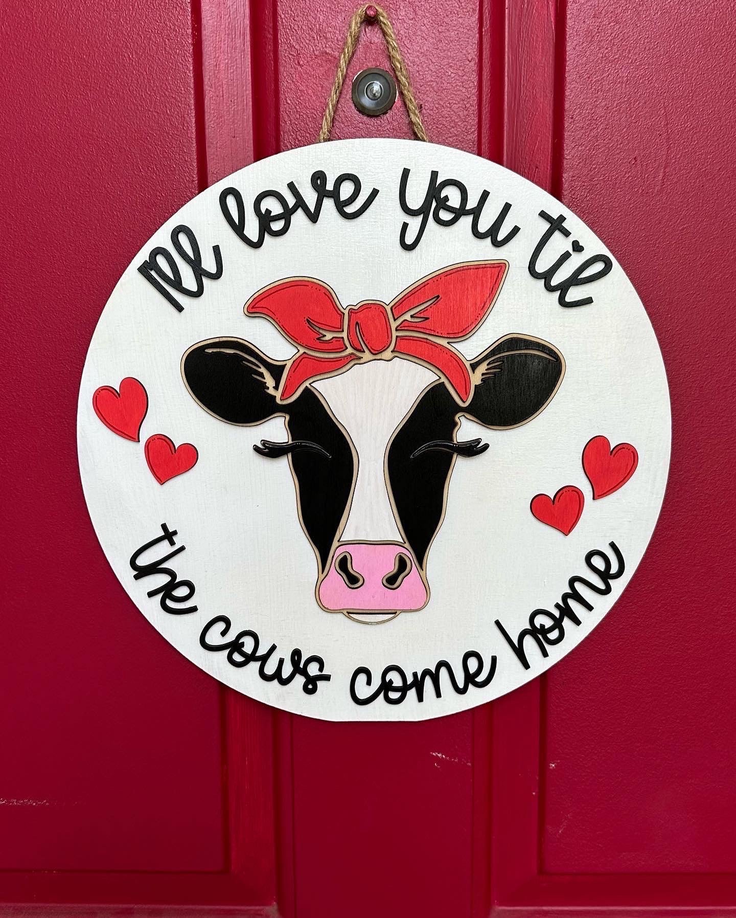 Cow Valentine door hanger